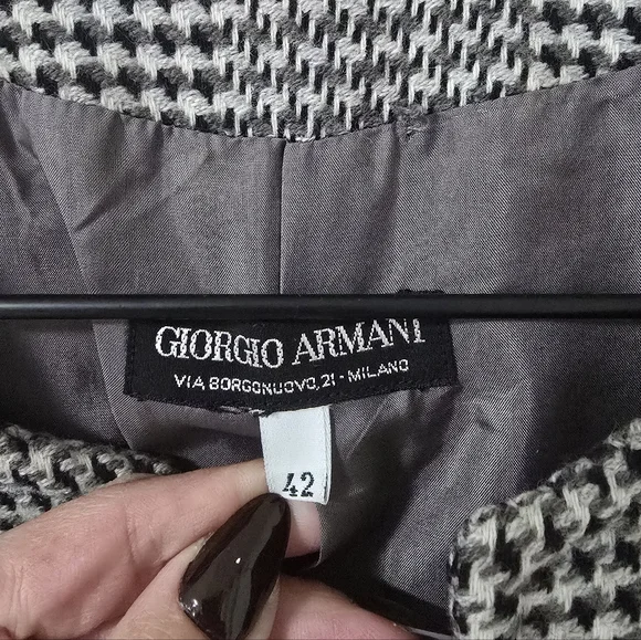 Giorgio Armani Plaid Houndstooth Collarless Wool Blazer Jacket Size 42/6 - Picture 5 of 6